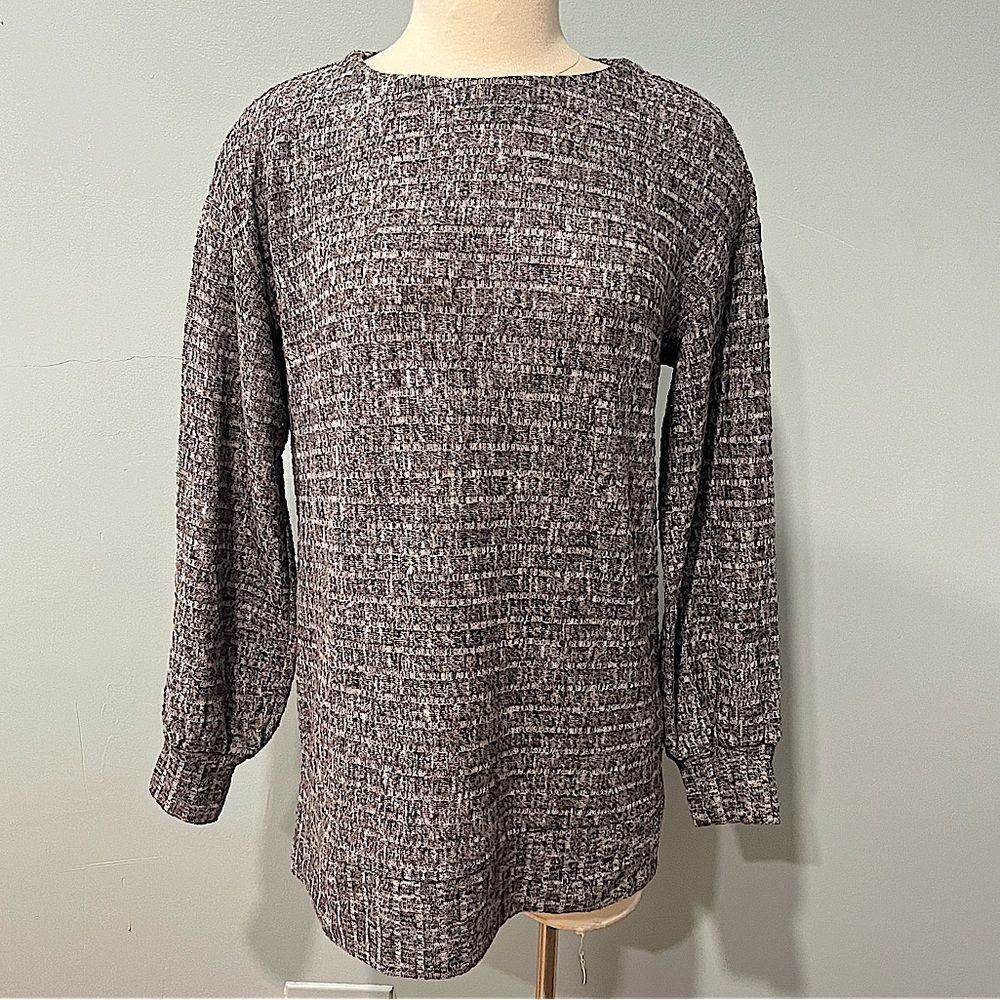 Motherhood Maternity Ribbed Knit Heather Grey Long Sleeve Balloon Sleeve Top Sm - Picture 3 of 8